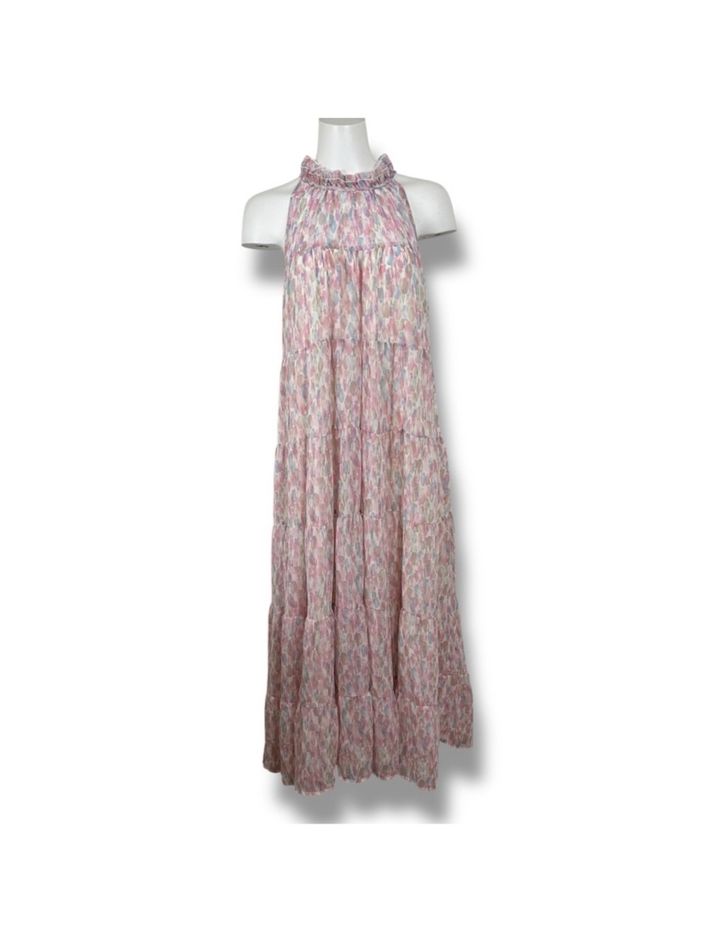 ENTRO Long Midi Maxi Floral Halter Dress Size L Large Sleeveless Pink